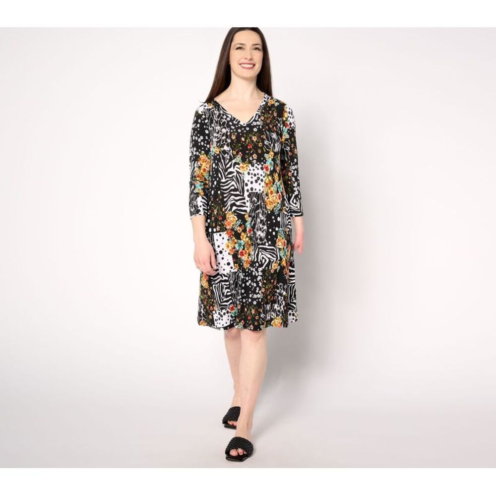 Women Control Women's Dress Sz M Como Jersey Sleeve Multi-colored